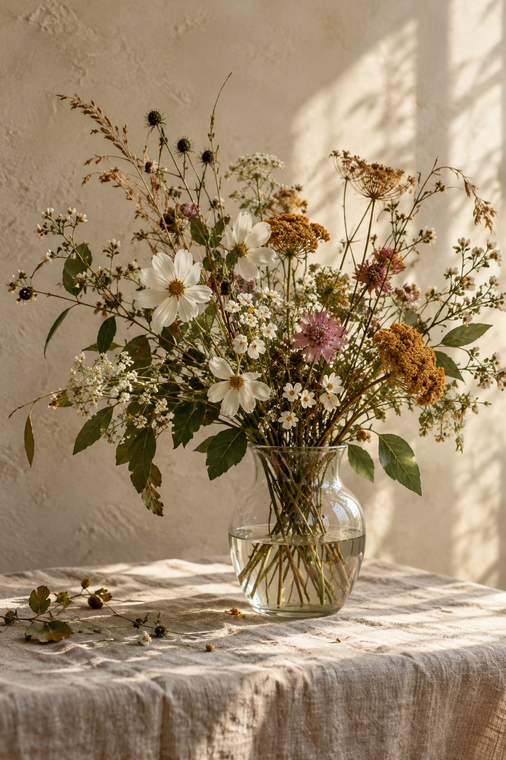 AI-generated concept illustration of meadow flowers in a glass vase